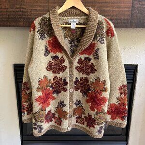 L.L. Bean Fall 100% Wool Cardigan Shawl Neck Fall Sweater Thanksgiving Outfit